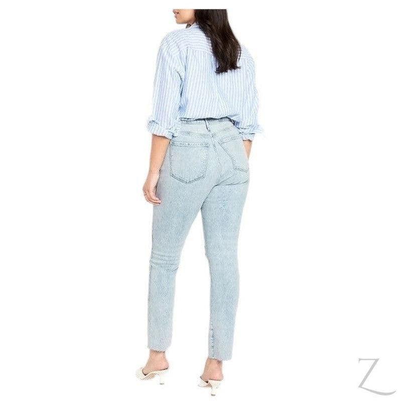 Buy-Ladies High Rise Super Strong Slightly Stretchy Slim Fit Denim Jeans With Cropped Hem | Ripped | "Samina" - B Grade-Online-in South Africa-on Zalemart
