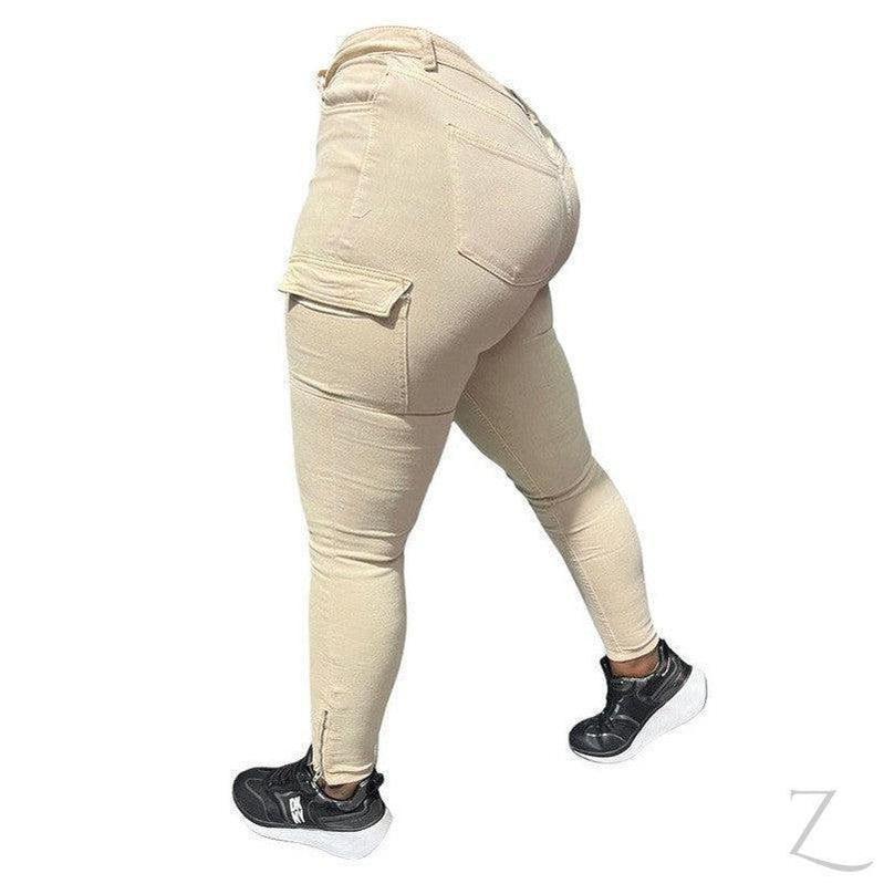 Buy-Ladies High Waist Super Skinny Strong Stretchy Cargo Pants | Zip Detail | "Oola" - B Grade-Online-in South Africa-on Zalemart