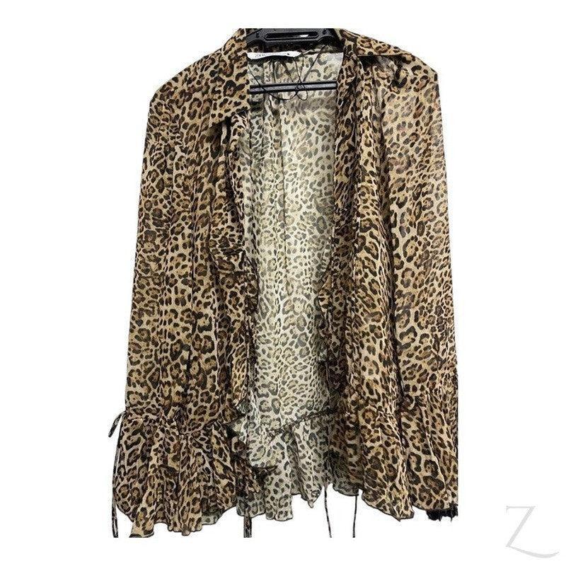Buy-Ladies Sheer Blouse with Raffles | Leopard Print | "Zia" - B Grade-Online-in South Africa-on Zalemart