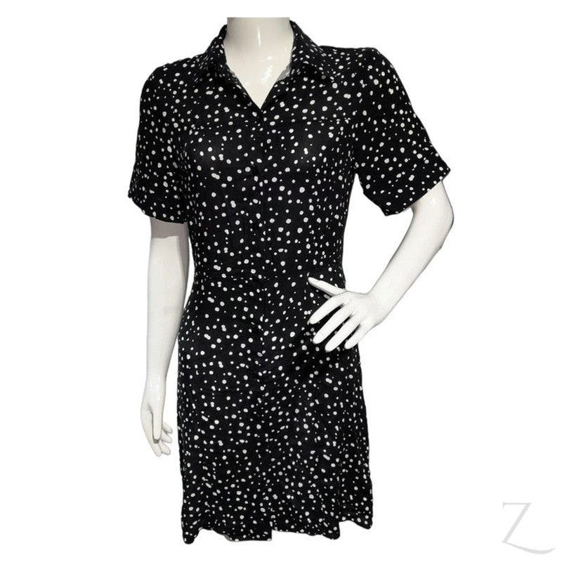 Buy-Ladies Short Sleeve Mini Summer Dress | Short | "Oola" - B Grade-Black with White Dots-XS-Online-in South Africa-on Zalemart