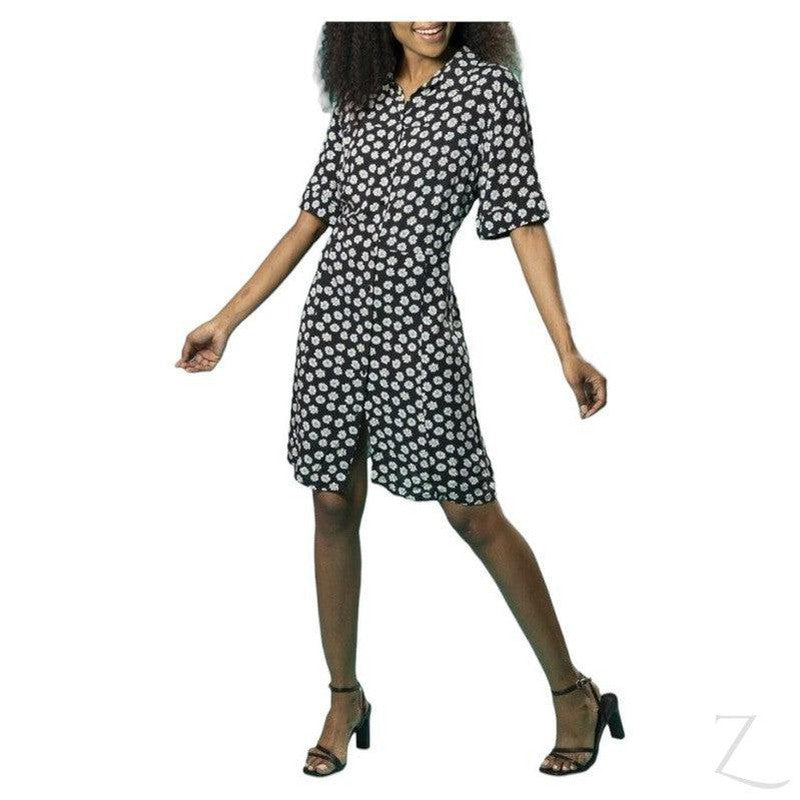 Buy-Ladies Short Sleeve Mini Summer Dress | Short | "Oola" - B Grade-Black with White Flowers-XS-Online-in South Africa-on Zalemart