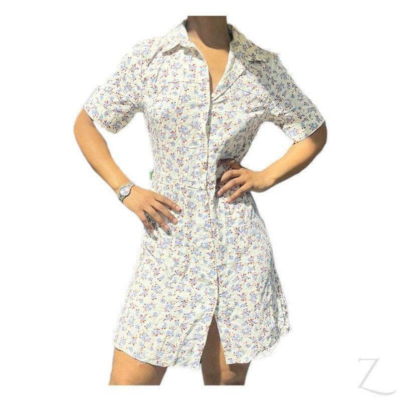 Buy-Ladies Short Sleeve Mini Summer Dress | Short | "Oola" - B Grade-White with Blue Flowers-XS-Online-in South Africa-on Zalemart