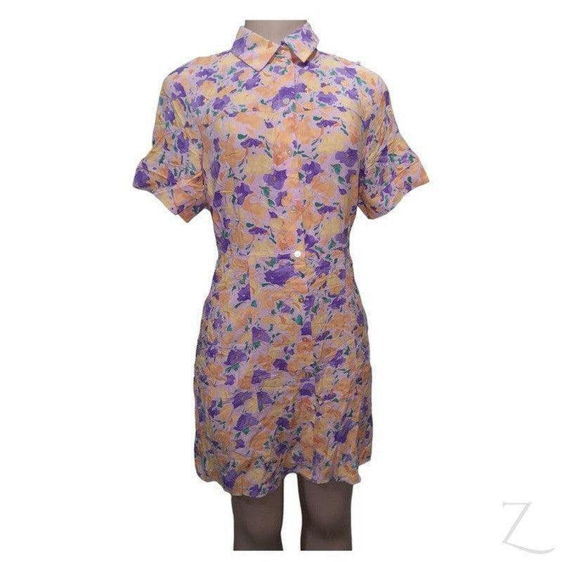 Buy-Ladies Short Sleeve Mini Summer Dress | Short | "Oola" - B Grade-Yellow and Purple Flowers-XS-Online-in South Africa-on Zalemart