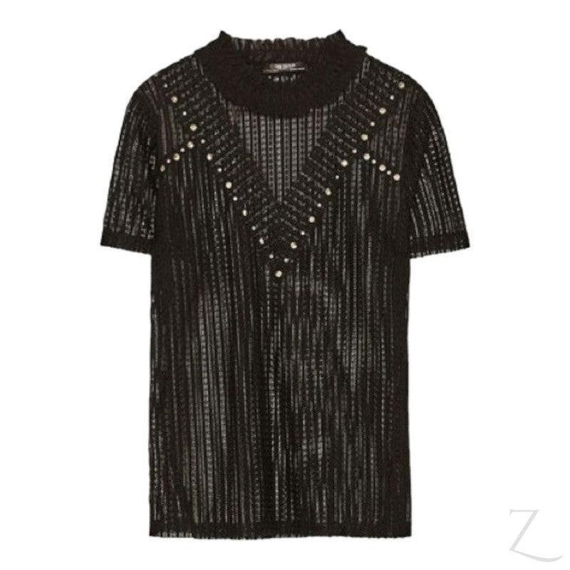 Buy-Ladies Studded Lace T-Shirt | Short Sleeve | "Zia" - B Grade-Online-in South Africa-on Zalemart