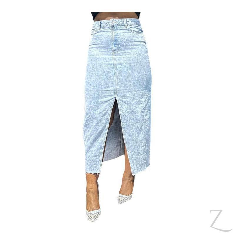 Buy-Ladies Super Strong Cropped Pencil Denim Skirt | Maxi | "Mina" - B Grade-Light Blue-28-Online-in South Africa-on Zalemart