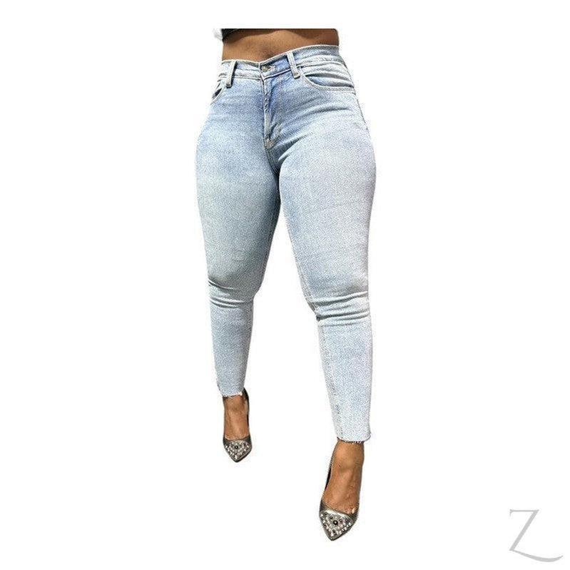 Buy-Ladies Super Strong Stretchy Skinny Detailed Denim Jeans | Slit Cropped Hem | "Barbie" - B Grade-Light Blue-28-Online-in South Africa-on Zalemart
