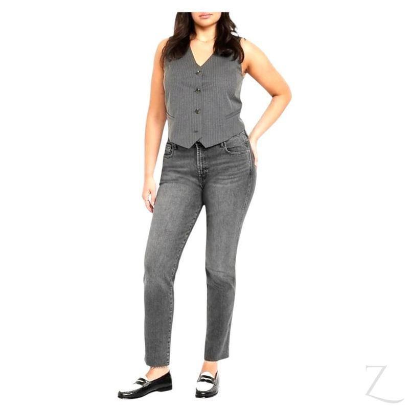 Ladies High Rise Super Strong Slightly Stretchy Slim Fit Denim Jeans With Cropped Hem | Plain | "Samina" - A Grade