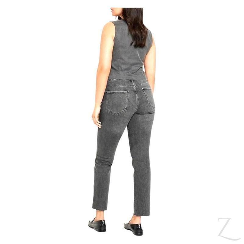 Ladies High Rise Super Strong Slightly Stretchy Slim Fit Denim Jeans With Cropped Hem | Plain | "Samina" - A Grade