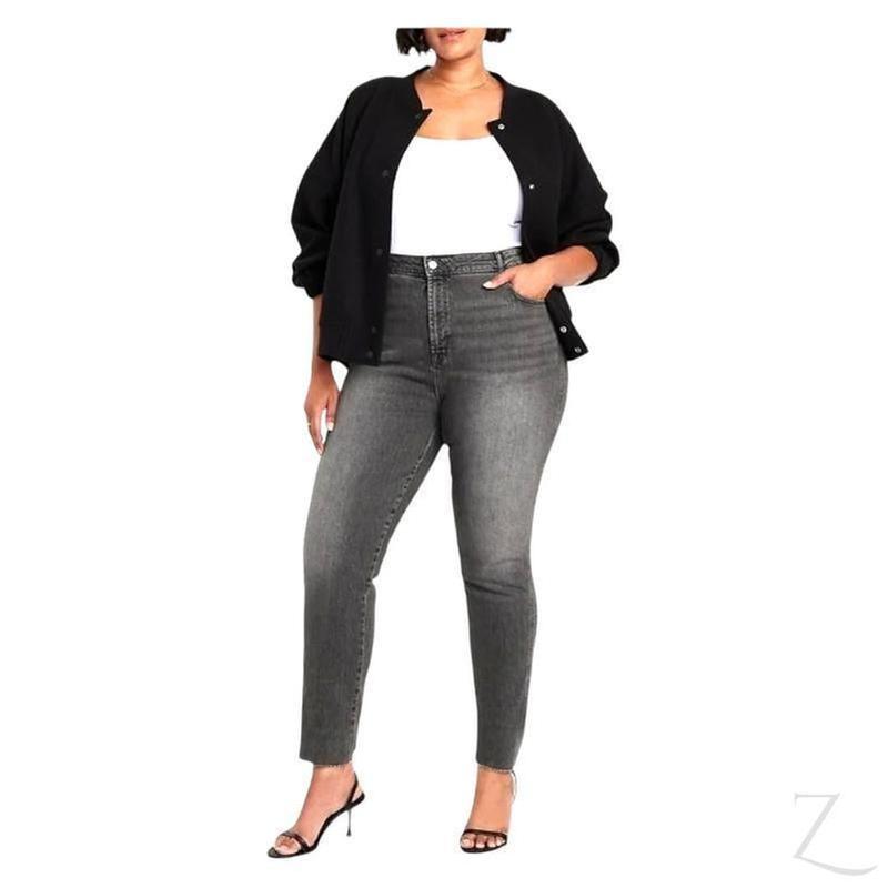 Ladies High Rise Super Strong Slightly Stretchy Slim Fit Denim Jeans With Cropped Hem | Plain | "Samina" - A Grade