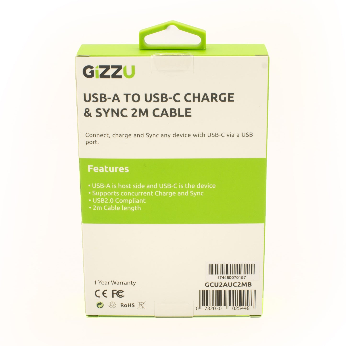 GIZZU USB2.0 A to USB-C 2m Cable - Black