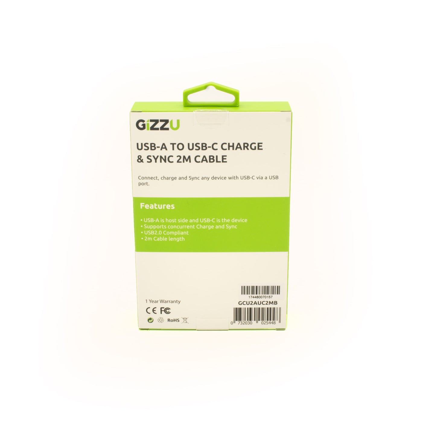 GIZZU USB2.0 A to USB-C 2m Cable - Black