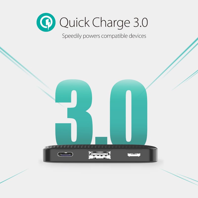 RAVPOWER 10000mAh USB | Type-C PD18W/QC3.0 Power Bank - Black