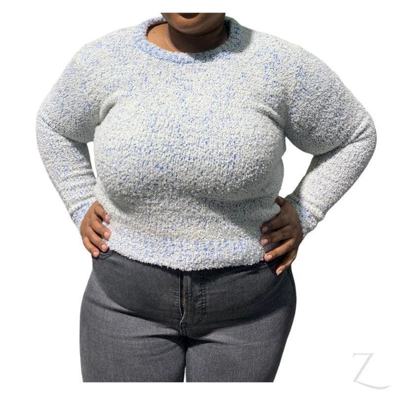 Buy-Ladies Cropped Woolly Sweater | Plain | "Ria" - B Grade-Blue & White-S-Online-in South Africa-on Zalemart