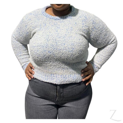 Buy-Ladies Cropped Woolly Sweater | Plain | "Ria" - B Grade-Blue & White-S-Online-in South Africa-on Zalemart