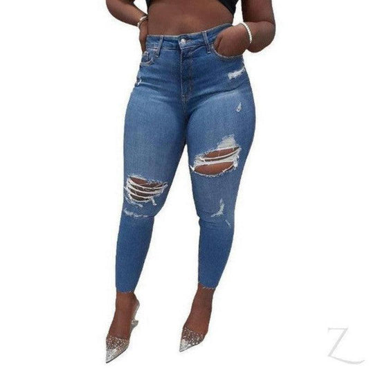 Buy-Ladies Extra High Waist Super Stretchy Super Skinny Strong Denim Jeans | Ripped | "Samina" - B Grade-Blue-26-Regular-Online-in South Africa-on Zalemart