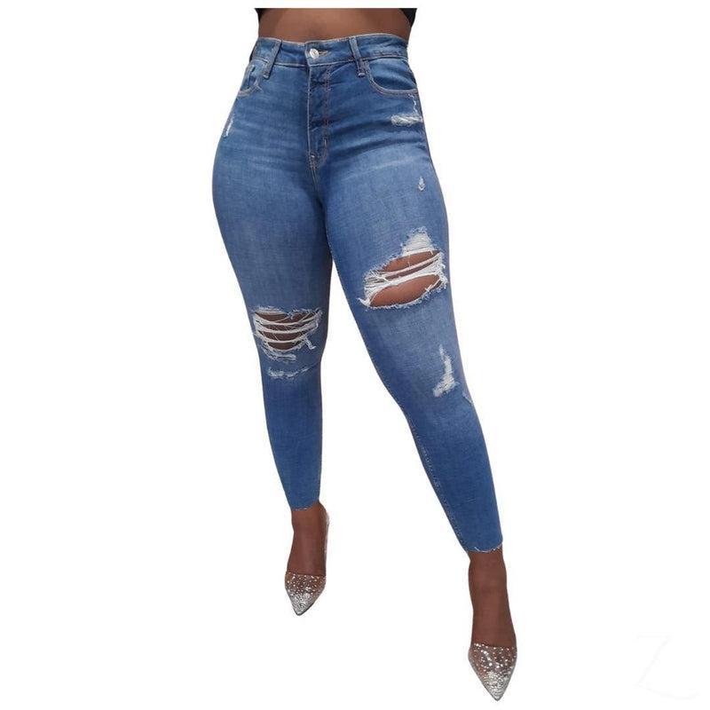 Buy-Ladies Extra High Waist Super Stretchy Super Skinny Strong Denim Jeans | Ripped | "Samina" - B Grade-Online-in South Africa-on Zalemart