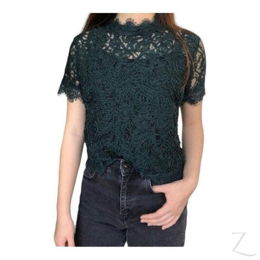 Buy-Ladies High Neck Lace Top | Short Sleeve | "Zia" - B Grade-Green-S-Online-in South Africa-on Zalemart