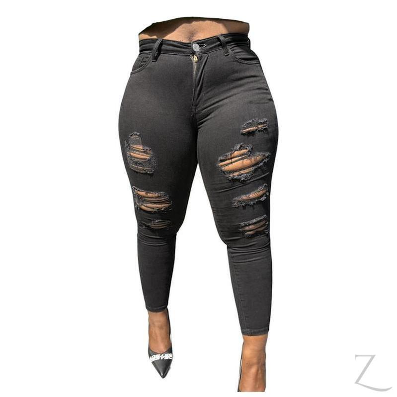 Buy-Ladies High Rise Super Skinny Super Stretchy Strong Denim Jeans | Ripped | "Ravi" - B Grade-Black-26-Regular-Online-in South Africa-on Zalemart