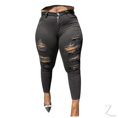 Buy-Ladies High Rise Super Skinny Super Stretchy Strong Denim Jeans | Ripped | "Ravi" - B Grade-Black-26-Regular-Online-in South Africa-on Zalemart