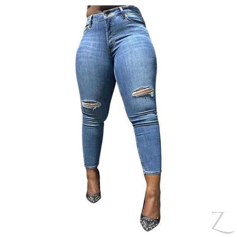 Buy-Ladies High Rise Super Skinny Super Strong Stretchy Denim Jeans | Ripped | "Samina" - B Grade-Blue-24-Regular-Online-in South Africa-on Zalemart
