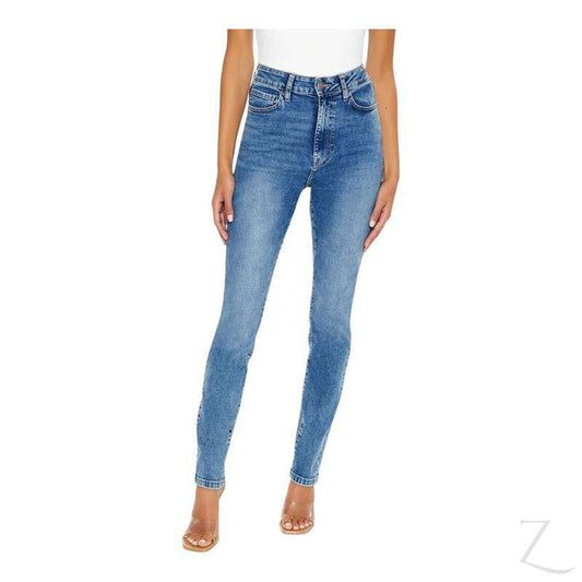 Buy-Ladies High Rise Super Stretchy Super Skinny Strong Denim Jeans | Plain | "Fele" - B Grade-Mid Blue-30-Online-in South Africa-on Zalemart