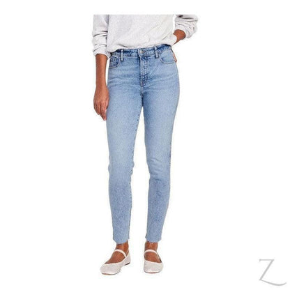 Buy-Ladies High Rise Super Strong Slightly Stretchy Slim Fit Denim Jeans With Cropped Hem | Plain | "Samina" - B Grade-Light Blue-24-Regular-Online-in South Africa-on Zalemart