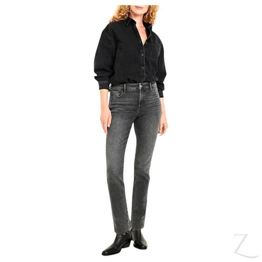 Buy-Ladies High Rise Super Strong Slightly Stretchy Slim Fit Denim Jeans With Cropped Hem | Plain | "Samina" - B Grade-Online-in South Africa-on Zalemart