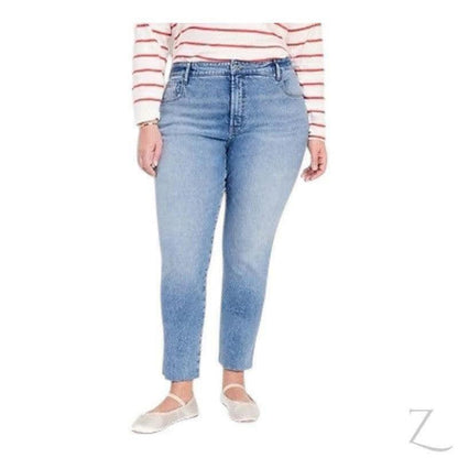 Buy-Ladies High Rise Super Strong Slightly Stretchy Slim Fit Denim Jeans With Cropped Hem | Plain | "Samina" - B Grade-Online-in South Africa-on Zalemart
