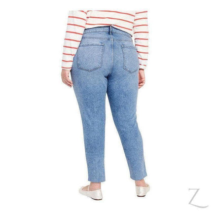 Buy-Ladies High Rise Super Strong Slightly Stretchy Slim Fit Denim Jeans With Cropped Hem | Plain | "Samina" - B Grade-Online-in South Africa-on Zalemart