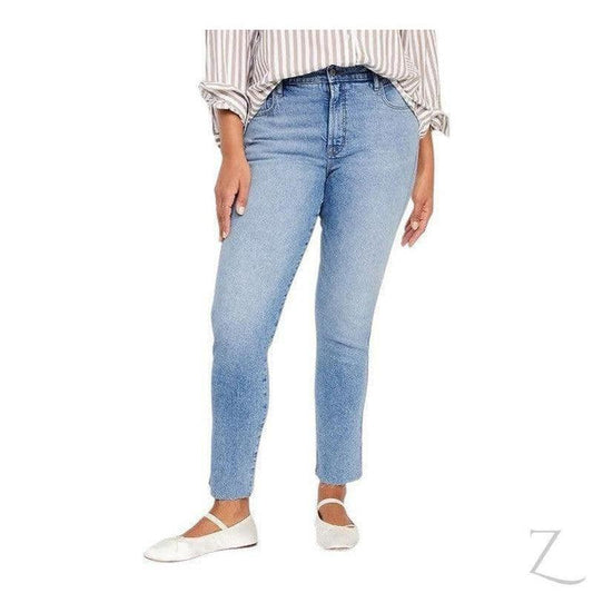 Buy-Ladies High Rise Super Strong Slightly Stretchy Slim Fit Denim Jeans With Cropped Hem | Plain | "Samina" - B Grade-Blue-24-Regular-Online-in South Africa-on Zalemart