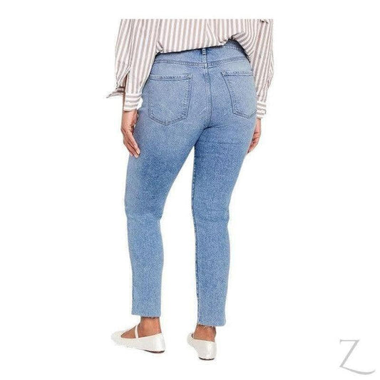 Buy-Ladies High Rise Super Strong Slightly Stretchy Slim Fit Denim Jeans With Cropped Hem | Plain | "Samina" - B Grade-Online-in South Africa-on Zalemart
