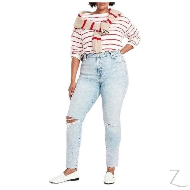 Buy-Ladies High Rise Super Strong Slightly Stretchy Slim Fit Denim Jeans With Cropped Hem | Ripped | "Samina" - B Grade-Online-in South Africa-on Zalemart
