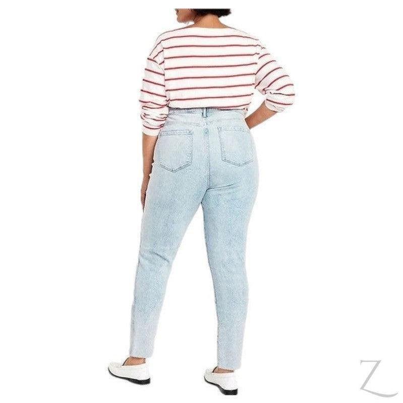 Buy-Ladies High Rise Super Strong Slightly Stretchy Slim Fit Denim Jeans With Cropped Hem | Ripped | "Samina" - B Grade-Online-in South Africa-on Zalemart