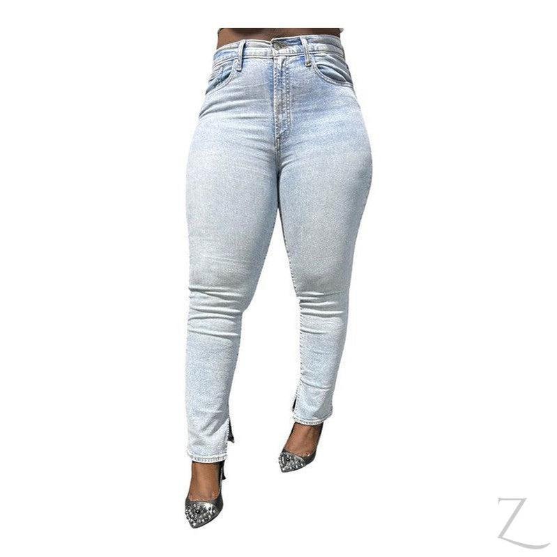 Buy-Ladies High Rise Super Strong Stretchy Vintage Slim Denim Jeans | Slit Hem | "Bobo" - B Grade-Online-in South Africa-on Zalemart