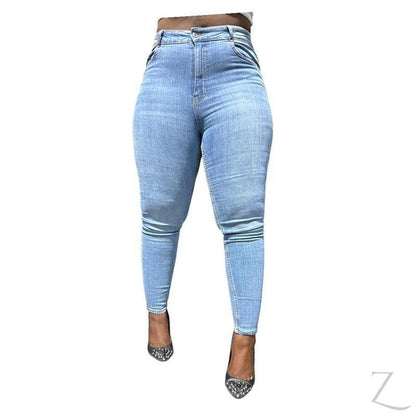 Buy-Ladies High Rise Super Strong Super Skinny Slightly Stretchy Denim Jeans | Plain | "Rio" - B Grade-Light Blue-28-Online-in South Africa-on Zalemart