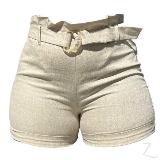 Buy-Ladies High Waist Paper Bag Linen Shorts | "Oola" - B Grade-Sandstone-26-Online-in South Africa-on Zalemart