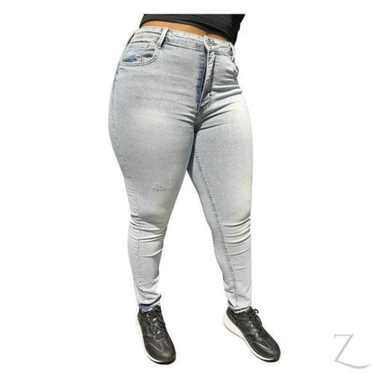 Buy-Ladies High Waist Strong Stretchy Slim Fit Denim Jeans | Plain | "Juni" - B Grade-Light Wash Blue-28-Online-in South Africa-on Zalemart