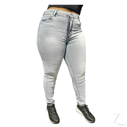 Buy-Ladies High Waist Strong Stretchy Slim Fit Denim Jeans | Plain | "Juni" - B Grade-Light Wash Blue-28-Online-in South Africa-on Zalemart
