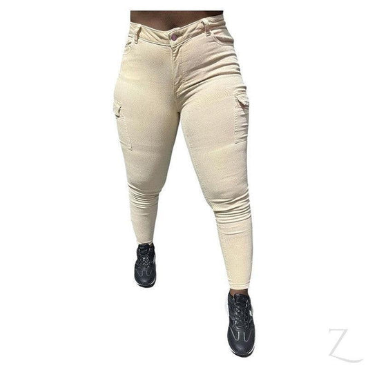 Buy-Ladies High Waist Super Skinny Strong Stretchy Cargo Pants | Zip Detail | "Oola" - B Grade-Khaki-28-Online-in South Africa-on Zalemart