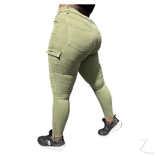 Buy-Ladies High Waist Super Skinny Strong Stretchy Cargo Pants | Zip Detail | "Oola" - B Grade-Online-in South Africa-on Zalemart