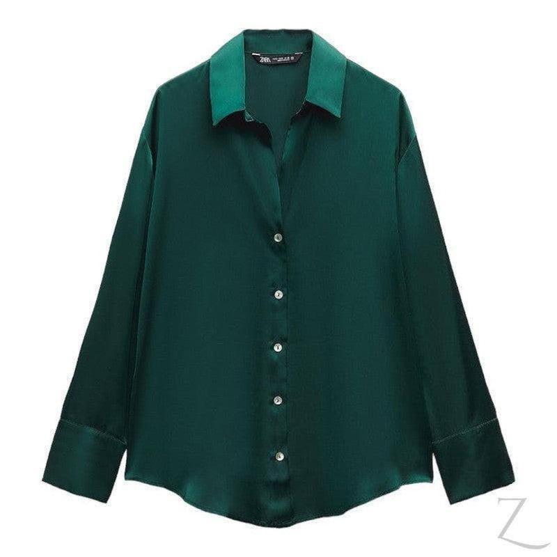 Buy-Ladies Satin Effect Basic Shirt | Long SLeeve | "Zia" - B Grade-Dark Green-XS-Online-in South Africa-on Zalemart