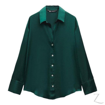Buy-Ladies Satin Effect Basic Shirt | Long SLeeve | "Zia" - B Grade-Dark Green-XS-Online-in South Africa-on Zalemart