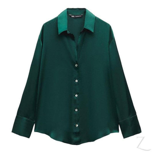 Buy-Ladies Satin Effect Basic Shirt | Long SLeeve | "Zia" - B Grade-Dark Green-XS-Online-in South Africa-on Zalemart
