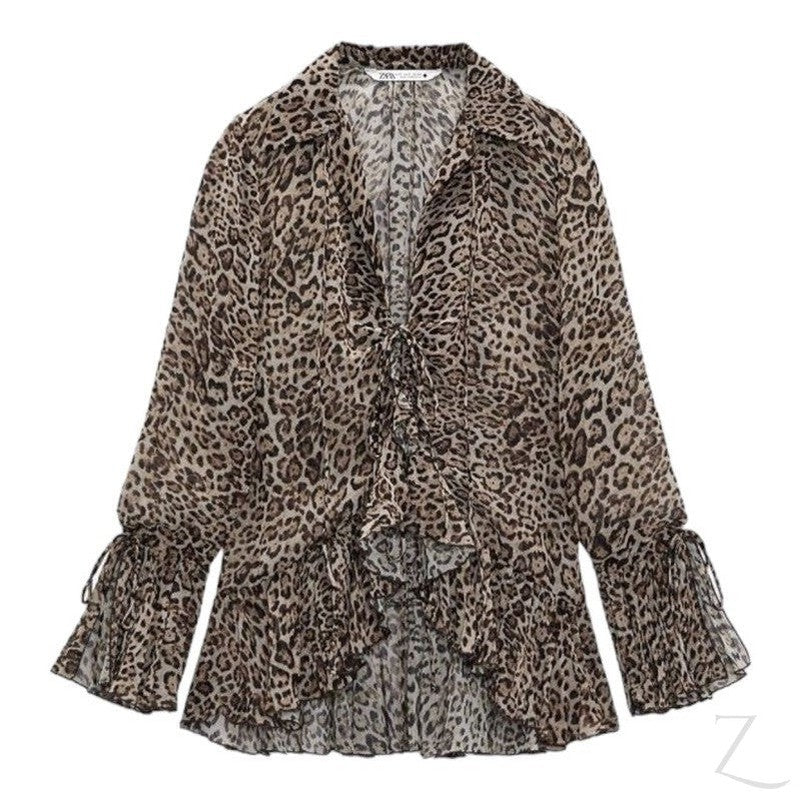 Buy-Ladies Sheer Blouse with Raffles | Leopard Print | "Zia" - B Grade-Leopard Print-XS-Online-in South Africa-on Zalemart