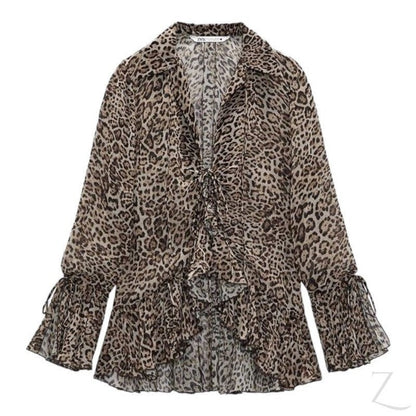 Buy-Ladies Sheer Blouse with Raffles | Leopard Print | "Zia" - B Grade-Leopard Print-XS-Online-in South Africa-on Zalemart