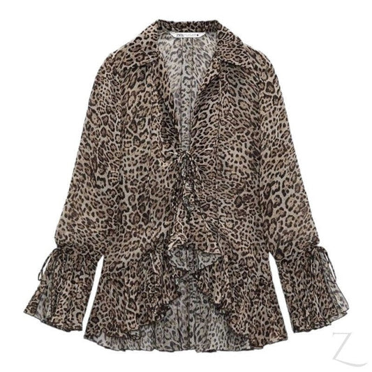 Buy-Ladies Sheer Blouse with Raffles | Leopard Print | "Zia" - B Grade-Leopard Print-XS-Online-in South Africa-on Zalemart
