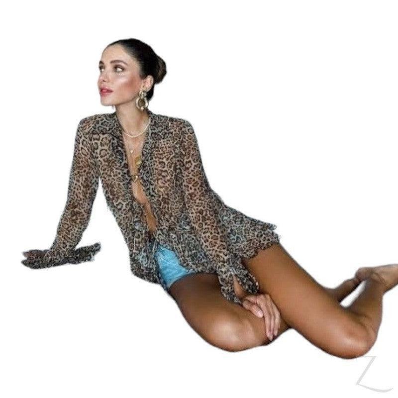 Buy-Ladies Sheer Blouse with Raffles | Leopard Print | "Zia" - B Grade-Online-in South Africa-on Zalemart