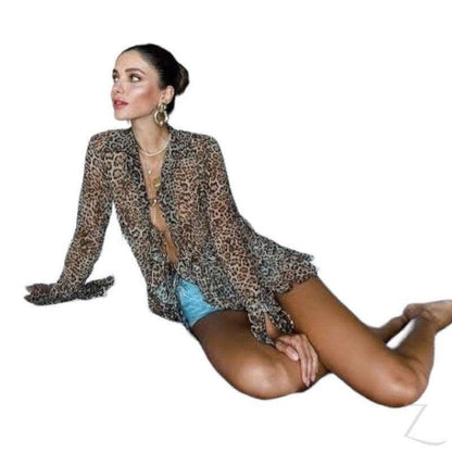 Buy-Ladies Sheer Blouse with Raffles | Leopard Print | "Zia" - B Grade-Online-in South Africa-on Zalemart