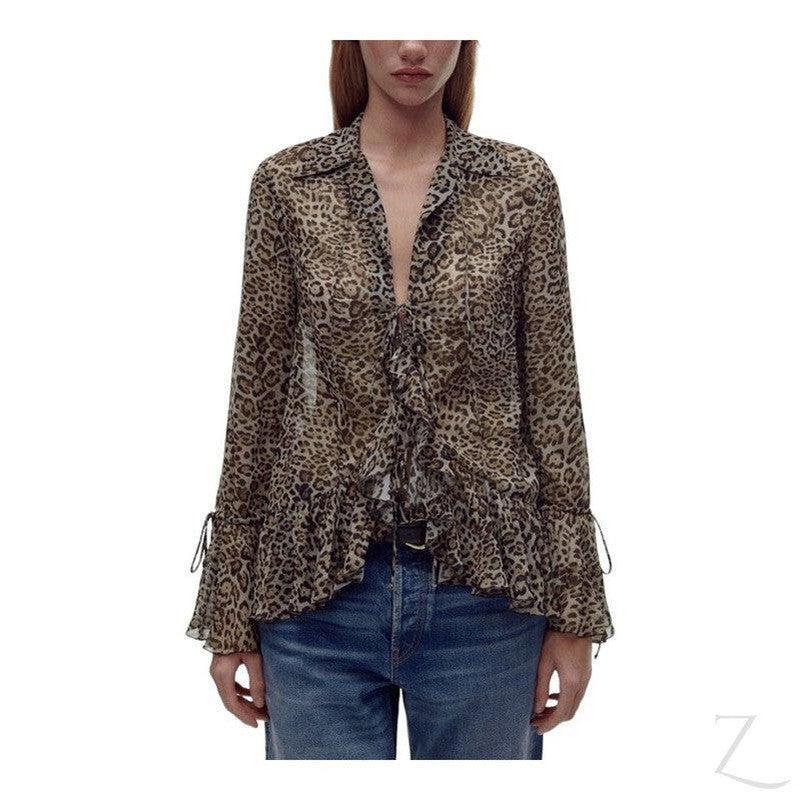 Buy-Ladies Sheer Blouse with Raffles | Leopard Print | "Zia" - B Grade-Online-in South Africa-on Zalemart