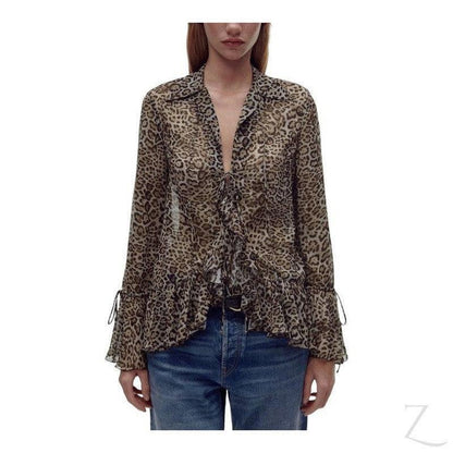 Buy-Ladies Sheer Blouse with Raffles | Leopard Print | "Zia" - B Grade-Online-in South Africa-on Zalemart